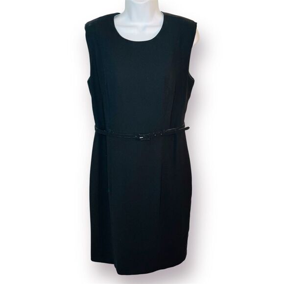 Peck & Peck LBD Sheath Mini Dress Sleeveless Design Crew Neck Belted Black 8 - Picture 1 of 11